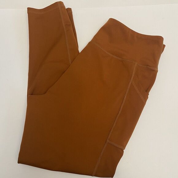 GN Gold Nation Performance Leggings Activewear Side Pocket Pull On Bronze Sz L - Picture 1 of 8